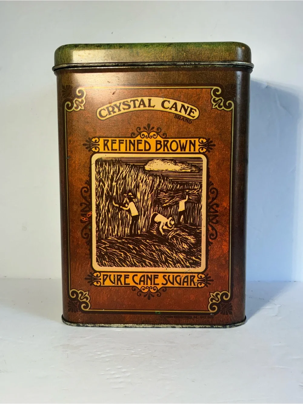 Vintage CHEINCO Crystal Cane Sugar Tin Canister 1970s Brown Pure Cane Sugar